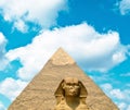 View on Great Sphinx and Khafre pyramid of Giza - Egypt Royalty Free Stock Photo