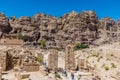 A view from the Great Temple towards Hadrians Arch in the ancient city of Petra, Jordan Royalty Free Stock Photo