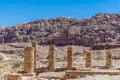 A view from the Great Temple towards the Royal Tombs in the ancient city of Petra, Jordan Royalty Free Stock Photo