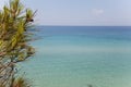 View of greek beach with beautiful turquoise sea water,siviri, Royalty Free Stock Photo