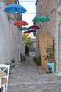View of a Greek traditional village pathway - Greece Royalty Free Stock Photo