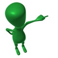 View green 3d puppet mimicking pointing finger