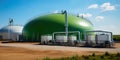 View of a green biogas tank or anaerobic digester. Renewable energy sources and carbon neutral power generation concept Royalty Free Stock Photo