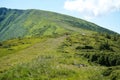 View of the green Carpathian mountains. On the way to Mount Hoverla, the highest point in Ukraine.