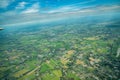 The view of green field and farm and city downtown in middle of Thailand. It shot from Jetplane