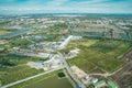 The view of green field and farm and city downtown in middle of Thailand. It shot from Jetplane