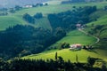 View of the green meadows and Landa Etxeas de Aia Royalty Free Stock Photo