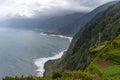 View of green mountains and Atlantic coast of Madeira in Miradouro da Eira da Achada Royalty Free Stock Photo