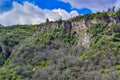 View of the green mountains from the Wings of Tatev cable car. Picturesque views. Armenia 2019