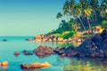 View for greeting card beach in Goa. Royalty Free Stock Photo