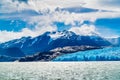 View of Grey Glacier and Grey Lake with the snowy mountain in sunny day