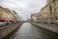 View of the Griboyedov Canal from the Italian Bridge in St. Petersburg.