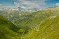 View on Grimsel and Furka high mountain passes and surrounding mountains in Swiss Alps