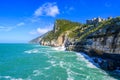 View from Grotta di Lord Byron to beautiful coast scenery - travel destination of Porto Venere, Province of La Spezia - Italy