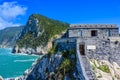 View from Grotta di Lord Byron to beautiful coast scenery - travel destination of Porto Venere, Province of La Spezia - Italy