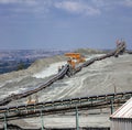 View of the ground conveyor for sorting rocks and raw materials at the mining enterprise