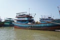 View of a group of colorful fishing boats