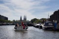 View of group of people taking a canal cruise tour