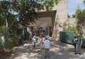 View of a group of unidentified tourists in the entrance area of chichen itza, yucatan, mexico