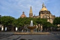 View of Guadalajara`s cathedral and the fountain in Liberation Square Royalty Free Stock Photo