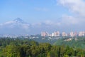 View of Guatemala City with the Agua volcano. Royalty Free Stock Photo