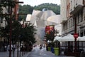 View of the Guggenheim Bilbao, looking up Iparraguirre Kalea in central Bilbao, Spain Royalty Free Stock Photo