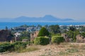 View of the gulf and the ruins of Carthage from Byrsa Hill in Tunisia, North Africa. Mandraki artificial bay, created in antiquity Royalty Free Stock Photo
