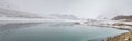 A panoromic view of the Gurudongmar lake with snow covered peaks, Sikkim, India