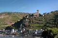 View of Gutenfels medieval castle and the town Kaub in the famous Rhine Gorge