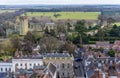 The view from Guys Tower in Warwick Cathedral, UK on a bright winters day overlooking the town Royalty Free Stock Photo