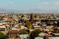 View on Gyumri city, Armenia with the dome of the church against the backdrop of the mountains