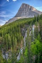 View of Ha Ling Peak and waterfall, Canmore