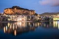 View on habour and old houses in Cefalu at night, Sicily Royalty Free Stock Photo