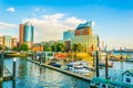 View of the hafencity district dominated by elbe philharmony in Hamburg, Germany