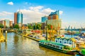 View of the hafencity district dominated by elbe philharmony in Hamburg, Germany