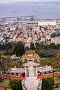 View of the Haifa Bay and the Bahai Temple and Gardens from Carmel on the mountain in Haifa Royalty Free Stock Photo