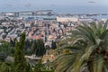 View of the Haifa Bay and the Bahai Temple and Gardens from Carmel on the mountain in Haifa Royalty Free Stock Photo