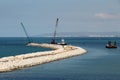 View of Haifa`s Port, Cranes, Boats, Ships and equipment.