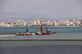 View of Haifa`s Port, Cranes, Boats, Ships and equipment. Royalty Free Stock Photo