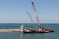 View of Haifa`s Port, Cranes, Boats, Ships and equipment. Royalty Free Stock Photo