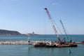 View of Haifa`s Port, Cranes, Boats, Ships and equipment. Royalty Free Stock Photo