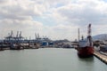 View of Haifa`s Port, Cranes, Boats, Ships and equipment. Royalty Free Stock Photo