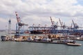 View of Haifa`s Port, Cranes, Boats, Ships and equipment. Royalty Free Stock Photo