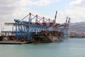 View of Haifa`s Port, Cranes, Boats, Ships and equipment.