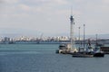 View of Haifa`s Port, Cranes, Boats, Ships and equipment. Royalty Free Stock Photo