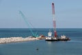 View of Haifa`s Port, Cranes, Boats, Ships and equipment.