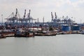 View of Haifa`s Port, Cranes, Boats, Ships and equipment. Royalty Free Stock Photo