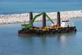 View of Haifa`s Port, Cranes, Boats, Ships and equipment. Royalty Free Stock Photo