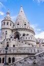 View of the Halaszbastya or Fisherman Bastion in Budapest, Hungary, built in the Neo-Romanesque style in 1895