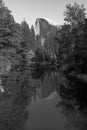 View of the Half Dome and the Merced River from the Sentinel Bridge in Yosemite National Park Royalty Free Stock Photo